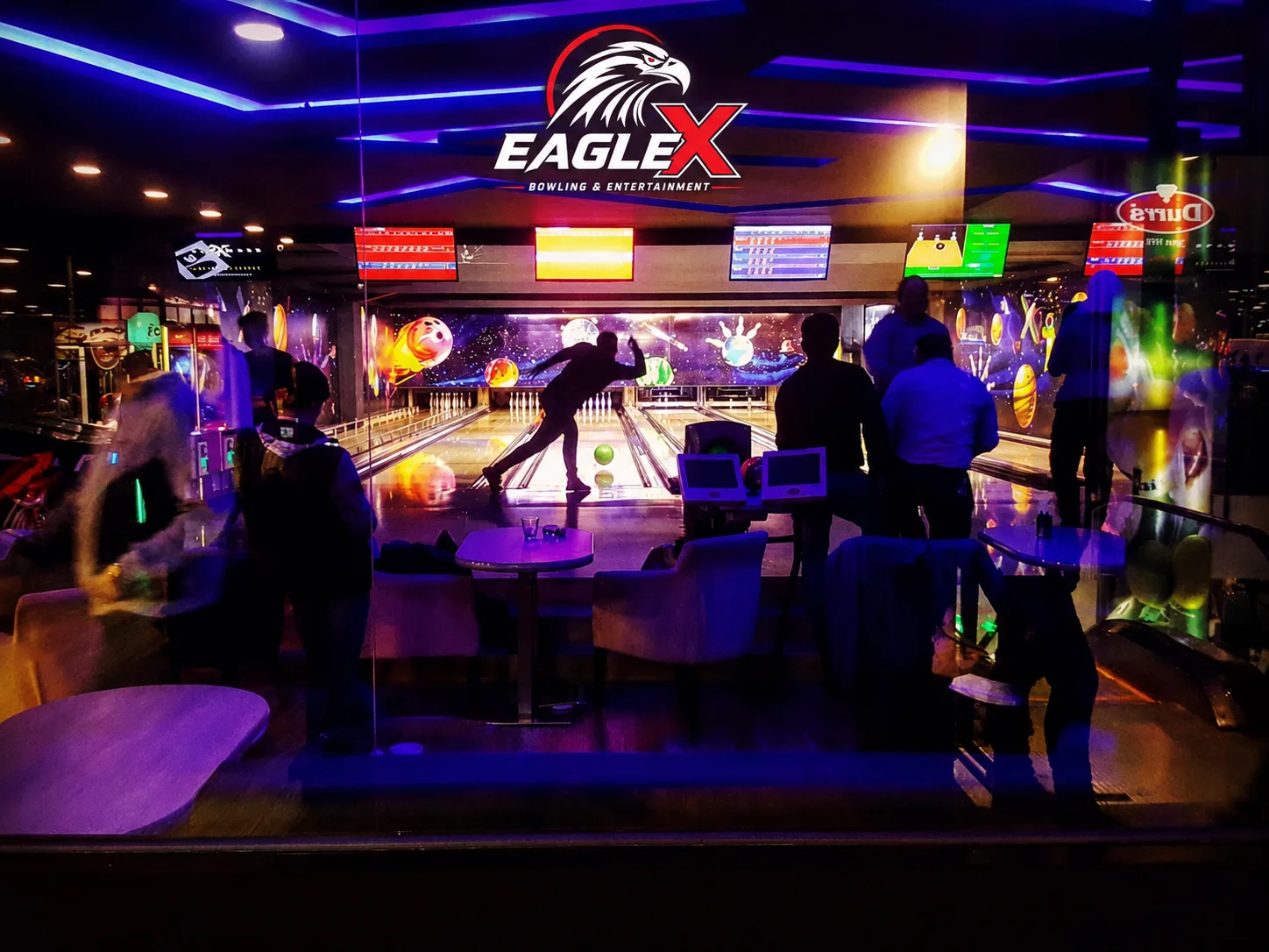 Guests playing at the EagleX bowling venue